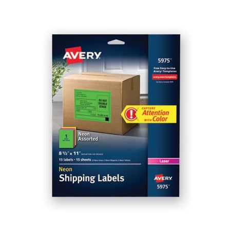 Avery, HIGH-VISIBILITY PERMANENT LASER ID LABELS, 8.5 X 11, ASST. NEON, 15PK